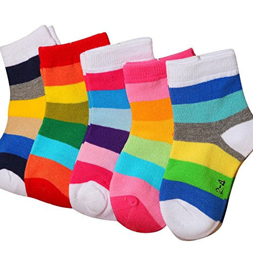 Product Cover FOOTPRINTS Organic cotton Baby Socks 3-5 YEARS - Pack of 5 Pairs - Rainbow Stripes