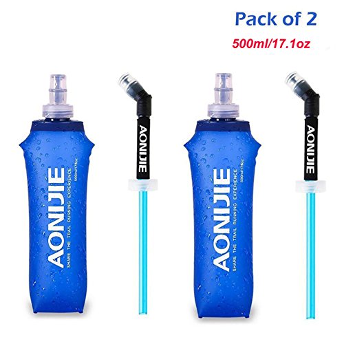 Product Cover AONIJIE Pack 2 TPU Soft Hydration Water Bottle BPA-Free Collapsible Flask-Use in Hydration Vest for Marathon Running Hiking Cycling (500ml/2x17.1oz)