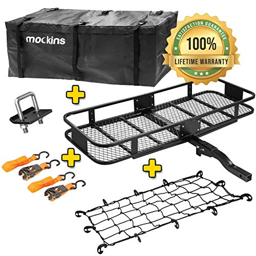 Product Cover Mockins Hitch Mount Cargo Carrier with Cargo Bag and Net |The Steel Cargo Basket is 60 Long X 20 Wide X 6 Tall with A Hauling Weight of 500 Lbs & A Folding Shank to Preserve Space When Not in Use ... ...