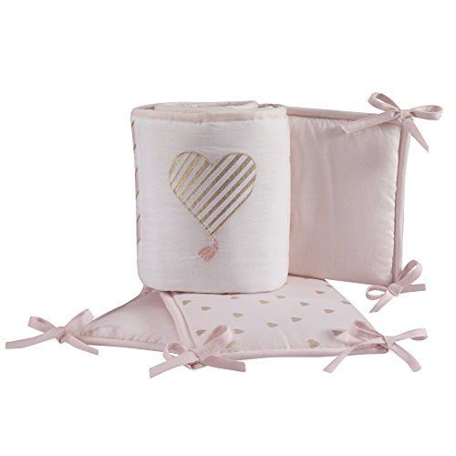 Product Cover Lambs & Ivy Baby Love 4-Piece Crib Bumper Pads- Pink/Gold/White with Hearts