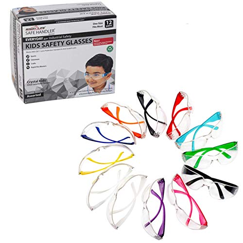 Product Cover BISON LIFE Kids Protective Safety Glasses | Impact and Ballistic Resistant Lens, Clear Polycarbonate Lens Color Temple, Child Youth Size (Box of 12 Colors - Variety Pack)