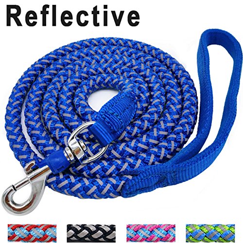 Product Cover Mycicy 6 ft Reflective Blue Dog Leash, Best Nylon Braided Rope Dog Leash Strong Heavy Duty Dog Leash for Small Medium Large Dogs Walking Leash(Blue 6ft)