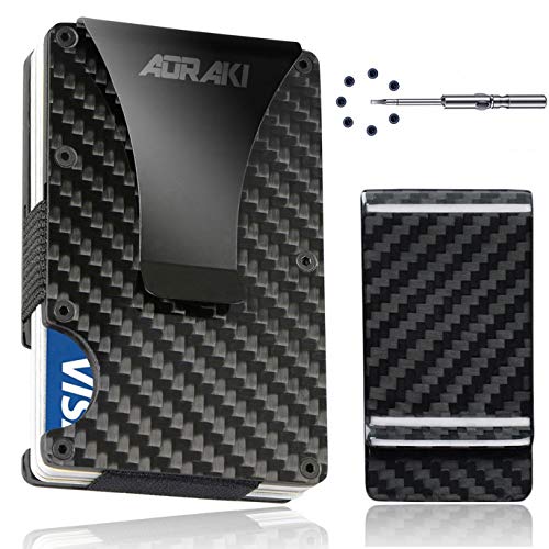 Product Cover Carbon Fiber Wallet - RFID Blocking Minimalist Wallets for Men - Aluminum Money Clip Wallet | Rigid Metal Wallet | Compact EDC Credit Card Holder for Travel with Additional Carbon Fiber Money Clip