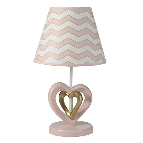 Product Cover Lambs & Ivy Baby Love Lamp with Shade & Bulb - Pink/Gold/White Heart and Chevron