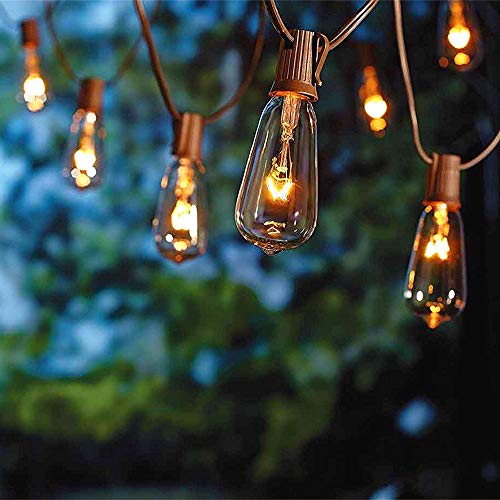 Product Cover SUNSGNE 20Ft Outdoor Patio String Lights with 20 Clear Edison ST40 Bulbs (Plus 1 Extra Bulb), UL Listed C9 Light String for Backyard, Deckyard, Party, Pergola, Bistro, Porch, Pool Umbrella. Brown Wire