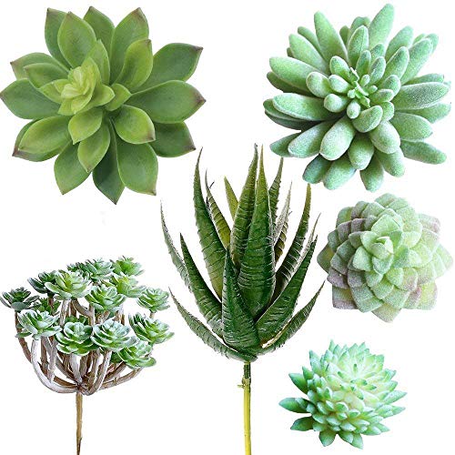 Product Cover Supla Pack of 6 Assorted Artificial Echeveria Succulent Picks Textured Faux Succulent Pick Agave Cactus in Different Green for Fake Succulent Bouquet Floral Arrangement