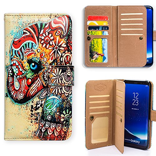 Product Cover Galaxy S9 Plus Case,Bcov Tribal Floral Elephant Multifunctional Wallet Leather Flip Case Folio Cover with Credit Card Slot ID Card Holder Wrist Strap Samsung Galaxy S9 Plus/Galaxy S9+
