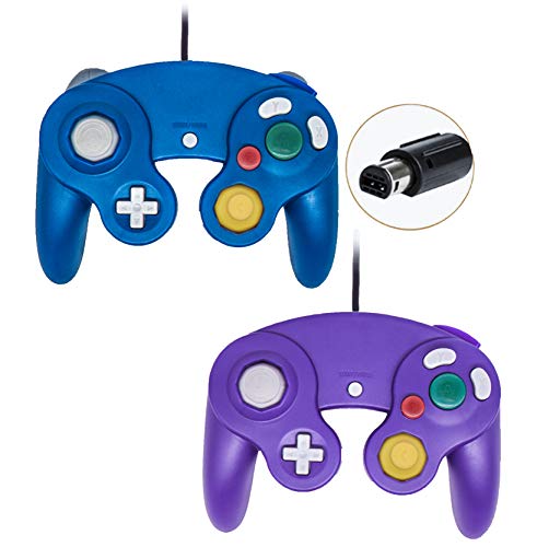 Product Cover Gamecube Controller, Wired Gamepad for Nintendo Wii Console (Purple and Blue)