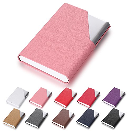 Product Cover Efaithtek Professional Business Card Holder Business Name Card Holder Luxury PU Leather & Stainless Steel Multi Card Case - Keep Your Business Cards Clean(Pink)