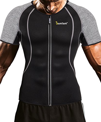 Product Cover Junlan Men Weight Loss Shirt Workout Neoprene Top Training Body Shaper Clothes Sweat Sauna Suit Exercise Fitness Short Sleeve (Black, L)