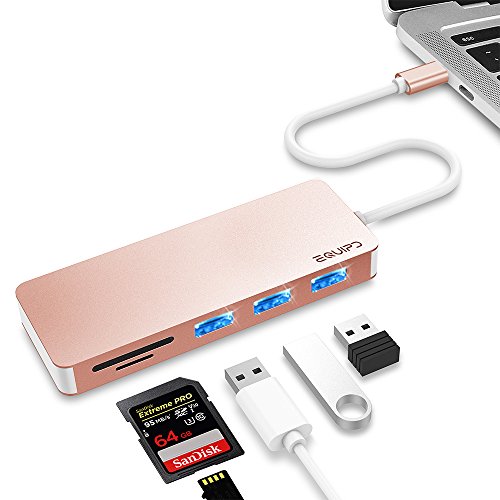 Product Cover USB C Hub, EQUIPD 5 in 1 Aluminum Type C Adapter with 3 USB 3.0 Ports SD/SDHC/microSD Card Reader for New MacBook Pro 13