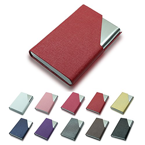 Product Cover Efaithtek Professional Business Card Holder Business Name Card Holder Luxury PU Leather & Stainless Steel Multi Card Case - Keep Your Business Cards Clean(Red)