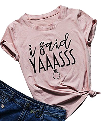 Product Cover Letter Print T Shirt Women I Said Yaass Casual Short Sleeve Tshirt Top Size XL (Pink)