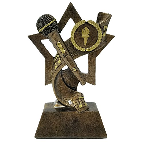 Product Cover Decade Awards Microphone Trophy, Gold - Mic Drop Award - 6 Inch Tall - Engraved Plate on Request