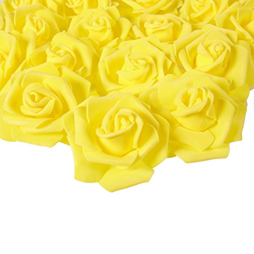 Product Cover Juvale Rose Flower Heads - 100-Pack Artificial Roses, Perfect Wedding Decorations, Baby Showers, Crafts - Yellow, 3 x 1.25 x 3 inches