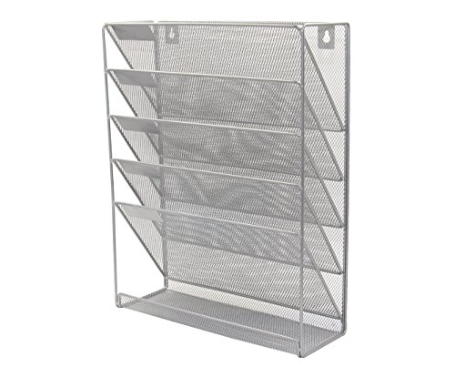 Product Cover PAG Hanging Wall File Holder Mail Sorter Magazine Rack Office Supplies Metal Mesh Desk Organizer, 6 Tier, Silver