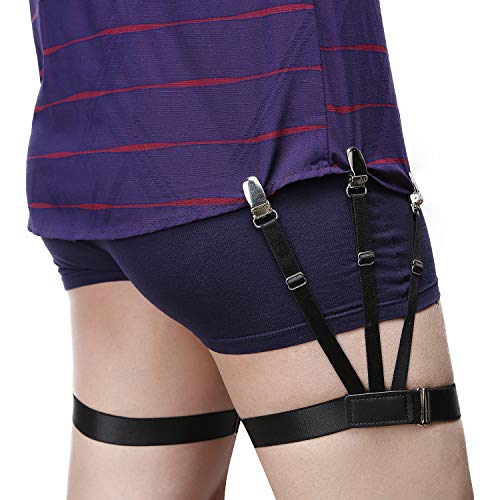 Product Cover Mens Shirt Stays Upgrade Adjustable Elastic Garter Military Shirts Holder with Non-slip Locking Clamps (Black)