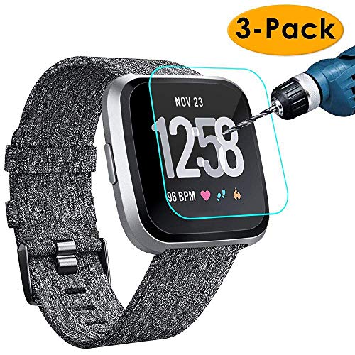 Product Cover KIMILAR [3-Pack] Screen Protector Compatible with Fitbit Versa/Versa Lite Smart Watch, Waterproof Tempered Glass Screen Protector [9H Hardness] [Crystal Clear] [Scratch Resist], Not Fit Versa 2
