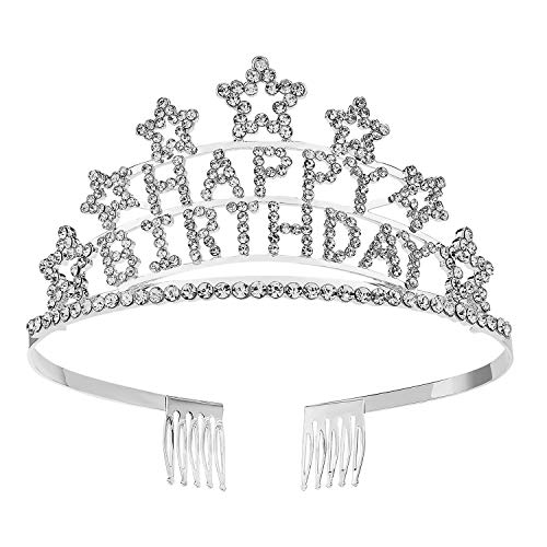 Product Cover SWEETV Crystal Birthday Tiara Rhinestone Princess Crown Happy Birthday Crowns, Clear