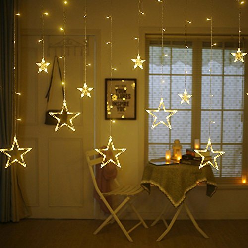 Product Cover Quace Plastic 138 LED Curtain String Lights with 8 Flashing Modes Decoration(12 Stars, Yellow)