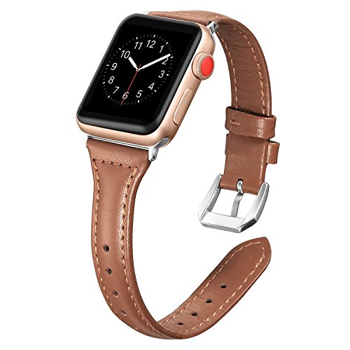 Product Cover Secbolt Leather Bands Compatible Apple Watch Band 38mm 40mm Slim Replacement Wristband Sport Strap for Iwatch Series 5 4 3 2 1 Stainless Steel Buckle