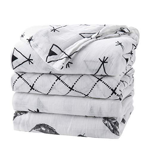 Product Cover upsimples Baby Swaddle Blanket Unisex Swaddle Wrap Soft Silky Bamboo Muslin Swaddle Blankets Neutral Receiving Blanket for Boys and Girls, Large 47 x 47 inches, Set of 4-Arrow/Feather/Tent/Crisscross