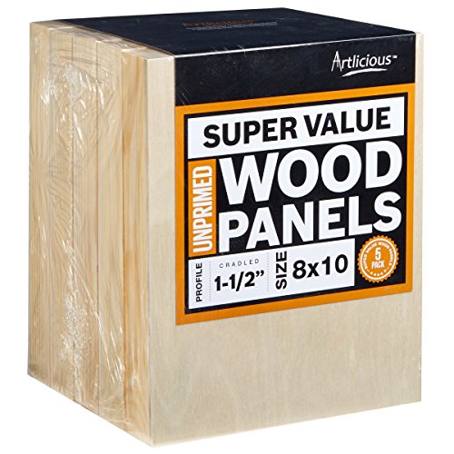 Product Cover Artlicious - 5 Gallery Super Value Wood Panel Boards - Great Alternative to Canvas Panels, Stretched Canvas & Canvas Rolls (8x10, Gallery Profile)