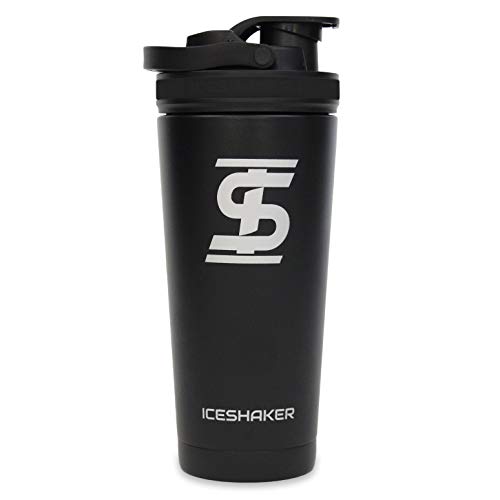 Product Cover Ice Shaker Stainless Steel Insulated Water Bottle Protein Mixing Cup (As seen on Shark Tank) (Black - Black Bands, 26oz)