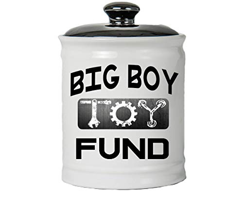 Product Cover Cottage Creek Gifts for Him Round Ceramic Big Boy Toy Fund Jar/Birthday Gifts for Dad Husband Boyfriend Man [White]