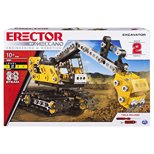 Product Cover Erector by Meccano 2-in-1 Excavator and Bulldozer Model Set, STEM Education Toy for Ages 10 & Up