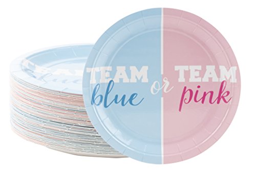 Product Cover Disposable Plates - 80-Count Paper Plates, Gender Reveal Party Supplies for Appetizer, Lunch, Dinner, and Dessert, Team Blue or Team Pink, 9 x 9 inches
