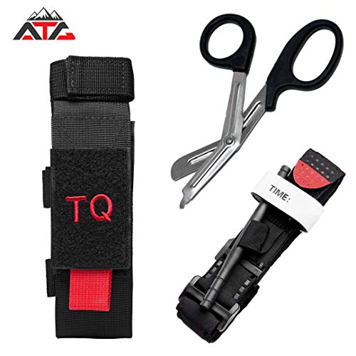 Product Cover ATG Tactical Tourniquet & Trauma Medical Shear Pouch MOLLE PALS Duty Belt Loop EMT EMS (Black Combo)