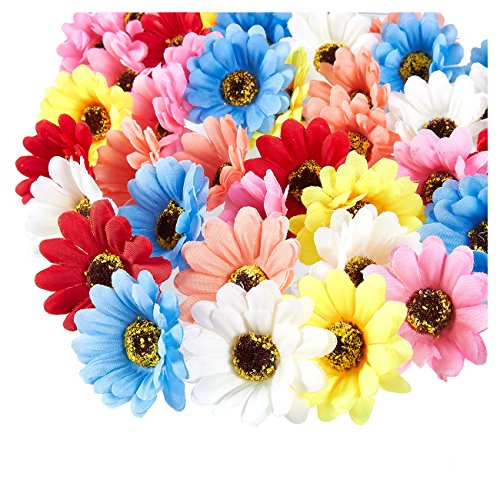 Product Cover Juvale Artificial Flower Heads - 60-Pack Fake Daisy Flowers Wedding Decorations, Baby Showers, DIY Crafts, Mixed Colors, 2.1 x 2.1 x 1 inches