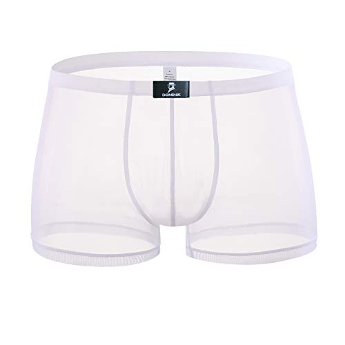 Product Cover DomiGe Mens Sheer Mesh See-Through Boxer Trunks Underwear, White Color （5008）