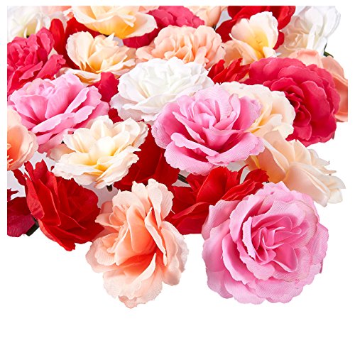 Product Cover Juvale Artificial Flower Heads - 60-Pack Fake Fabric Flowers for Wedding Decorations, Baby Showers, DIY Crafts, Mixed Colors, 2.7 x 2.7 x 1.6 Inches