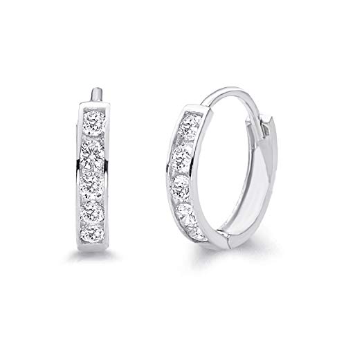 Product Cover 14k White Gold 2mm Thickness CZ Channel Set Hoop Huggie Earrings - 3 Differnet Size Available