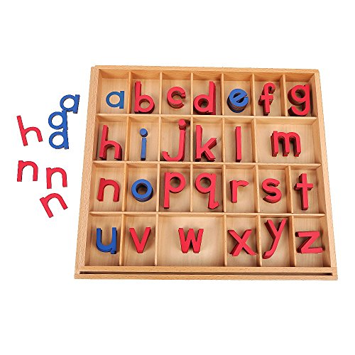 Product Cover EOFEEL Montessori Wooden Movable Alphabet with Box for Kids Spelling and Learning (Red & Blue)...