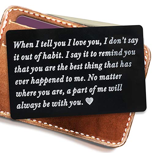 Product Cover Engraved metal card insert, Wallet Love Note - Anniversary Gifts for men wallet insert, deployment gift for him, Anniversary Gift, Boyfriend Gift, husband gifts (Black)