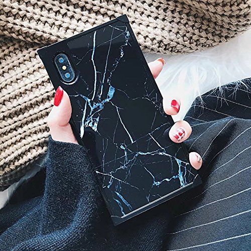 Product Cover Chic Black White Marble Case for iPhone Xs X 10 Retro Classic Stylish Cover for iPhone 8 7 Plus 8plus Square Shockproof Strong Protective Back Casing (iPhone X/XS, Black)