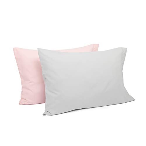 Product Cover TILLYOU Toddler Travel Pillowcases Set of 2, 14x20- Fits Pillows Sized 12x16, 13x18 or 14x19, 100% Silky Soft Microfiber, Envelope Closure Machine Washable Kids Pillow Cases, Pale Gray & Lt Pink