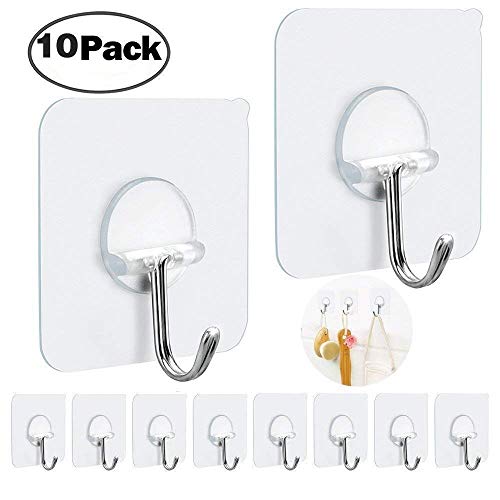 Product Cover FOTYRIG Adhesive Wall Hooks Wall Hangers Without Nails 15 pounds (Max) 180 Degree Rotating Heavy Duty Seamless Scratch Hooks for Hanging Bathroom Kitchen Office-10 Packs
