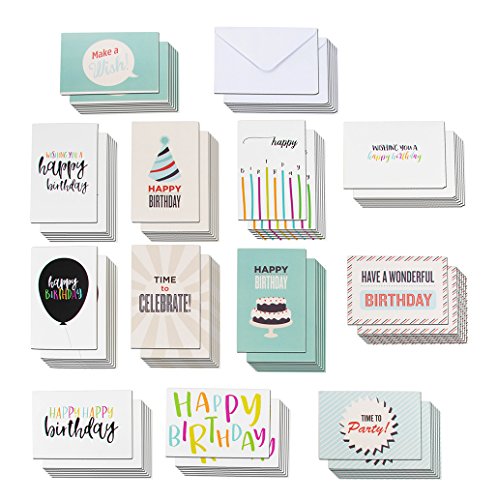 Product Cover 120-Pack Happy Birthday Cards - Includes 12 Colorful Designs with Party Hats, Balloons, Candles, Birthday Cake, 10 of Each, Bulk Box Set Variety Pack with Envelopes Included, 4 x 6 Inches