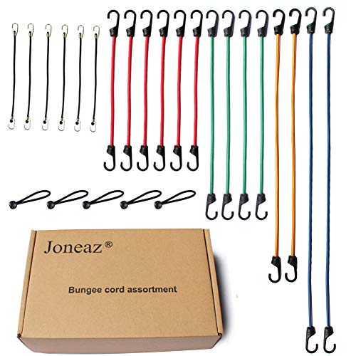 Product Cover Joneaz Bungee Cords with Hooks, Heavy Duty Tie Down Cord Assortment, UV Resistant,24 Piece