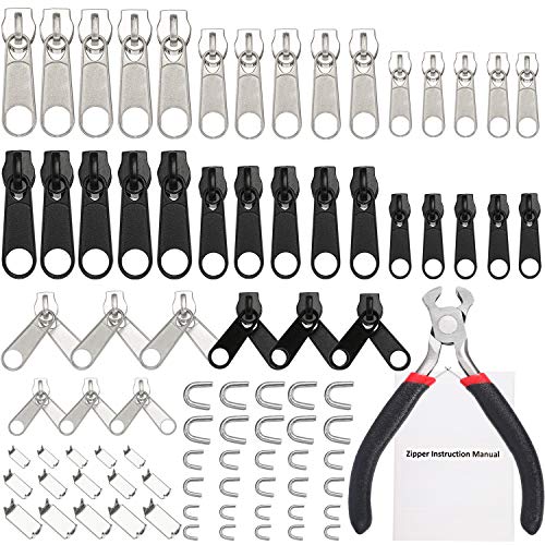 Product Cover TecUnite 85 Pieces Zipper Replacement Zipper Repair Kit with Instruction Manual and Zipper Install Pliers Tool, Silver and Black