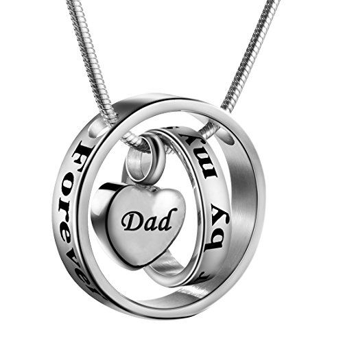 Product Cover Cremation Jewelry No Longer by My Side, Forever in My Heart Carved Locket Cremation Urn Memorial Necklace Keepsake Urn Pendant for Dad (Dad)