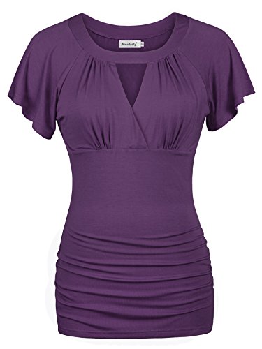 Product Cover Ninedaily Women Dressy Tunic Tops Crossover V Neck Raglan Sleeve Ruched Blouse