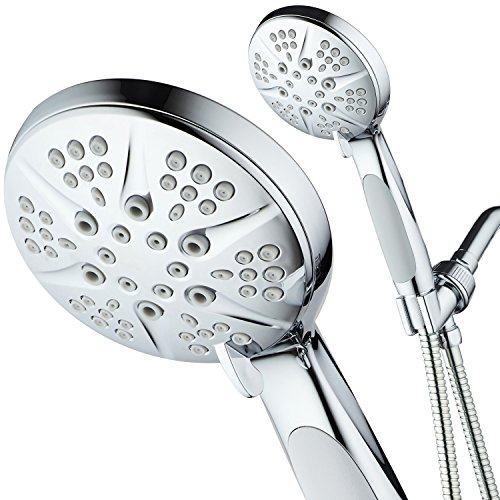 Product Cover NOTILUS Giant High-Pressure 6-setting Luxury Rain/Handheld Shower Head - Anti-Slip Grip, Metal Fittings, Anti-Clog Jets, Heavy-Duty Stainless Steel Hose - All-Chrome Finish