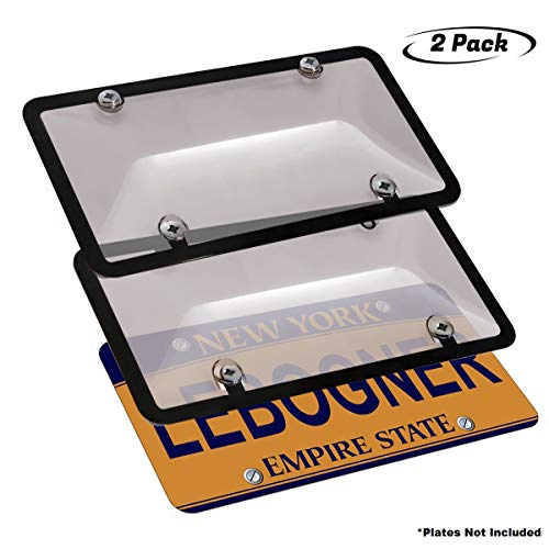 Product Cover lebogner Car License Plates Shields and Frames Combo, 2 Pack Tinted Bubble Design Novelty Plate Covers to Fit Any Standard US Plates, Unbreakable Frame & Covers to Protect Plates, Screws Included