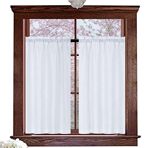 Product Cover Valea Home Water Repellent Tailored Tier Pair Curtains, Waffle Weave Textured Short Curtains for Bathroom, 72