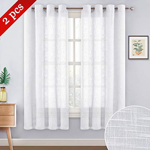 Product Cover NICETOWN Sheer Linen Kitchen Curtains - 63 inches Long Bedroom Privacy Translucent Voile, Grommet Sheer Window Drapes for Kids Room (63 inches Long, White, Set of 2)